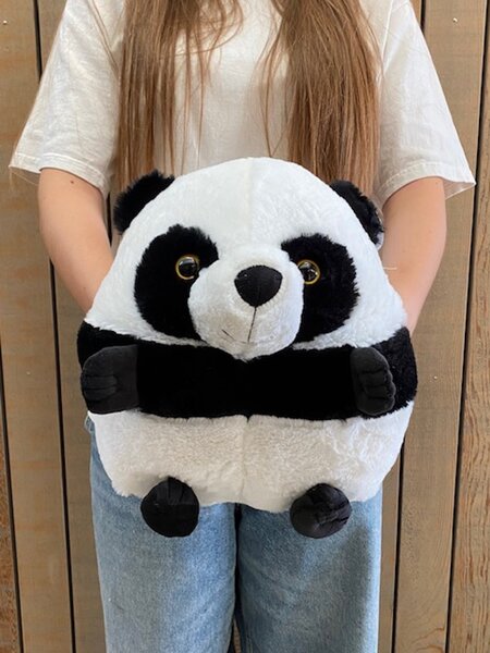 Cozy Time panda knuffelkussen handwarmer 35 cm zwart/wit