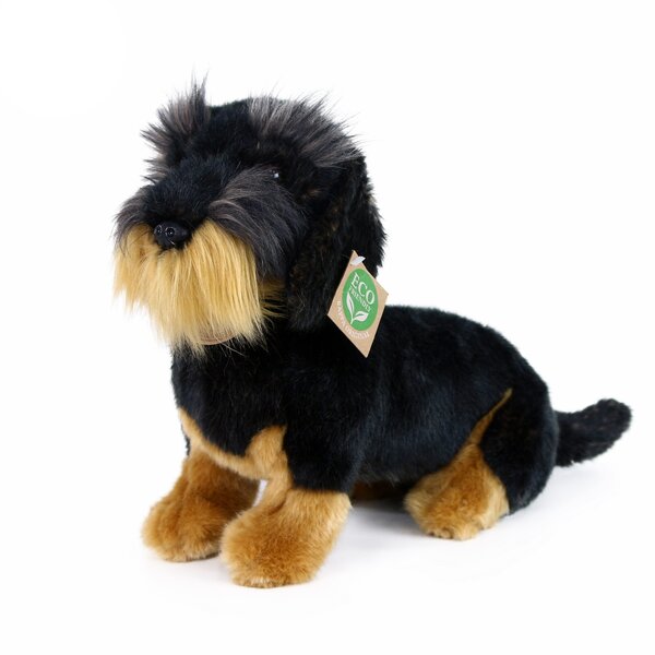 Rappa ECO knuffel teckel 30 cm - realistische knuffel van recyclede PET flessen - zwart, bruin