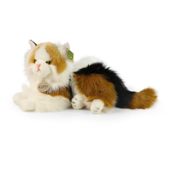 Rappa ECO knuffel kat / poes 30 cm - realistische knuffel van recyclede PET flessen - wit, bruin