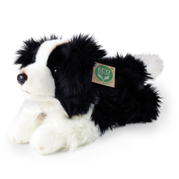 Rappa ECO knuffel hond Border Collie 30 cm - realistische knuffel van recyclede PET flessen - zwart, wit