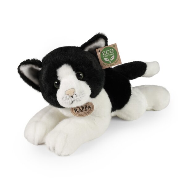 Rappa ECO knuffel kat / poes 30 cm - realistische knuffel van recyclede PET flessen - zwart, wit
