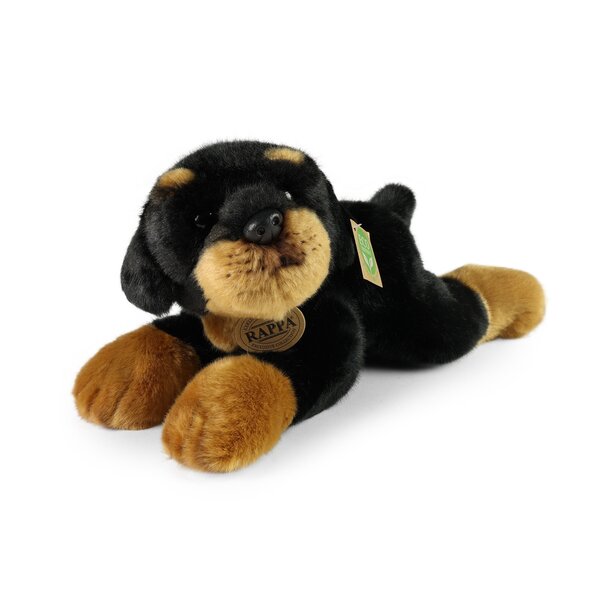 Rappa ECO knuffel hond Rottweiler 30 cm - realistische knuffel van recyclede PET flessen - zwart, bruin