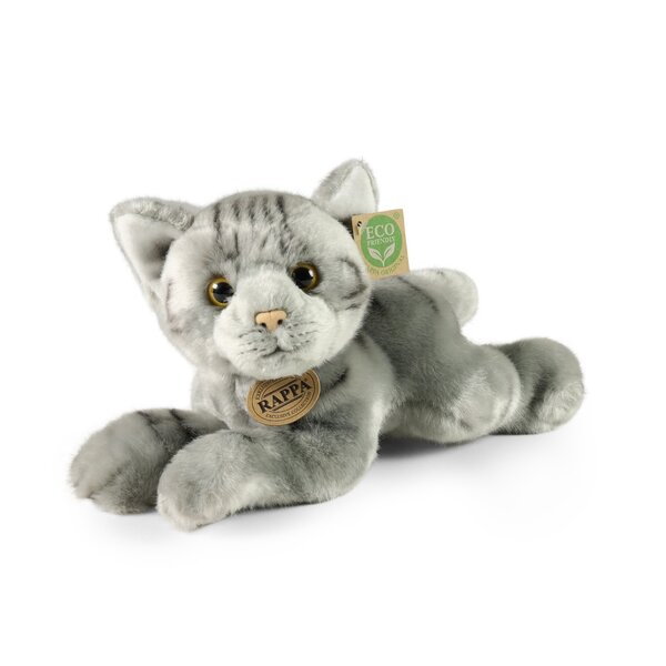 Rappa ECO knuffel kat 30 cm - realistische knuffel van recyclede PET flessen - grijs 