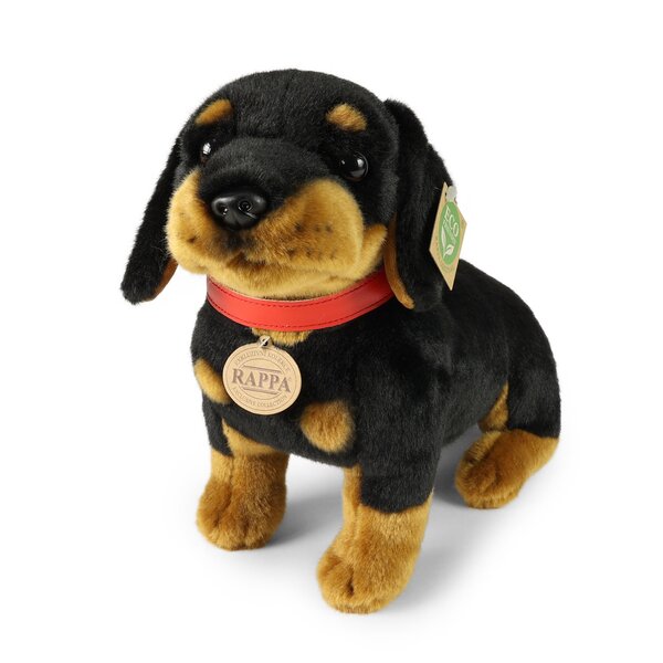 Rappa ECO knuffel hond Teckel 30 cm - realistische knuffel van recyclede PET flessen - bruin, zwart