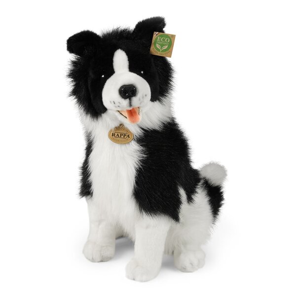 Rappa ECO knuffel hond Border Collie 40 cm - realistische knuffel van recyclede PET flessen - zwart, wit