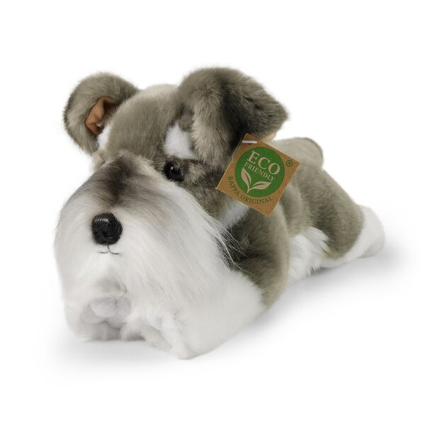 Rappa ECO knuffel hond Schnauzer 28 cm - realistische knuffel van recyclede PET flessen - grijs, wit