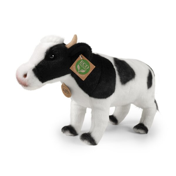 Rappa ECO knuffel koe 35 cm - realistische knuffel van recyclede PET flessen - zwart, wit
