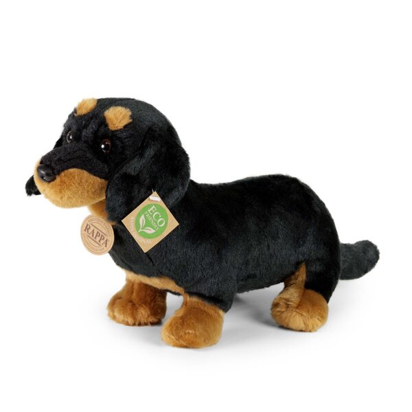 Rappa ECO knuffel Teckel 30 cm - realistische knuffel hond van recyclede PET flessen - zwart, bruin