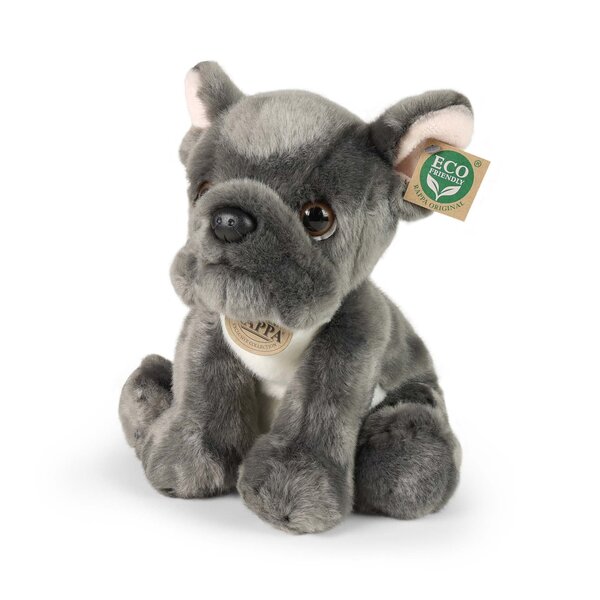  Rappa ECO knuffel French Bulldog 26 cm - realistische knuffel hond van recyclede PET flessen - grijs