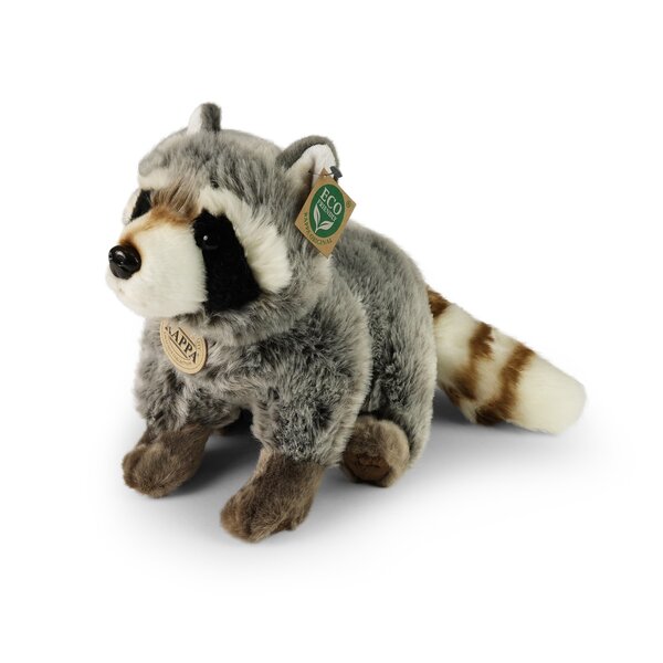 Rappa ECO knuffel wasbeer 28 cm - realistische knuffel van recyclede PET flessen - zwart, wit