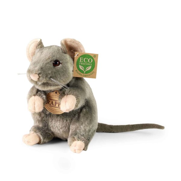 Rappa ECO knuffel muis 16 cm - realistische knuffel van recyclede PET flessen - grijs