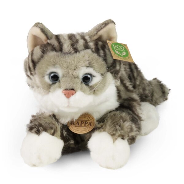 Rappa ECO knuffel Cyperse kat 40 cm - realistische knuffel van recyclede PET flessen - grijs, wit
