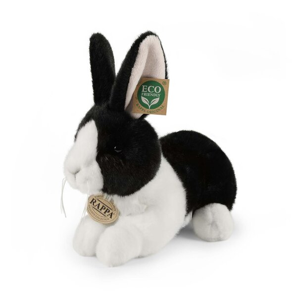 Rappa ECO knuffel konijn 25 cm - realistische knuffel van recyclede PET flessen - zwart, wit