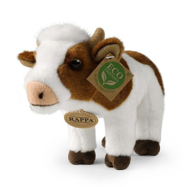 Rappa ECO knuffel koe 23 cm - realistische knuffel koe van recyclede PET flessen - bruin, wit
