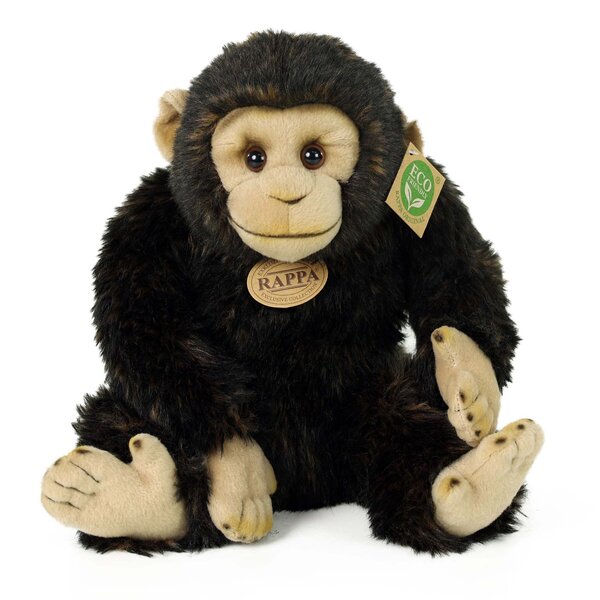 Rappa ECO knuffel aap chimpansee 27 cm - realistische knuffel van recyclede PET flessen - zwart/bruin