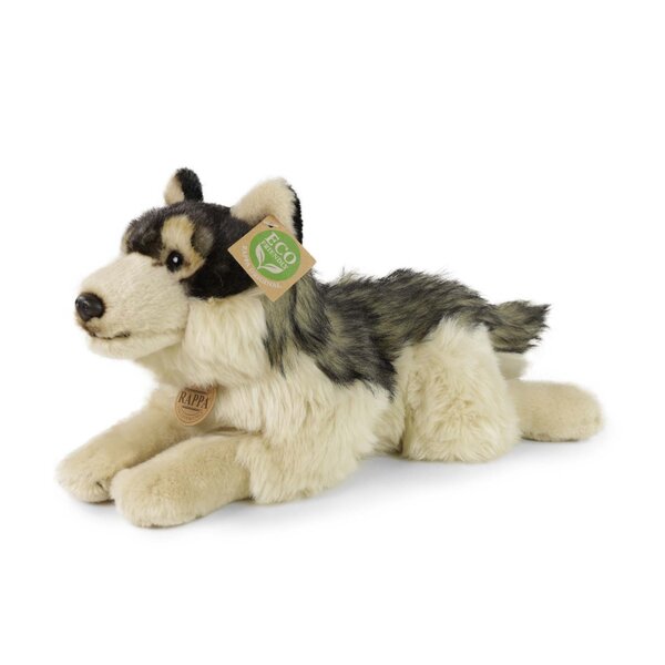 Rappa ECO knuffel wolf 35 cm - realistische knuffel van recyclede PET flessen - zwart creme