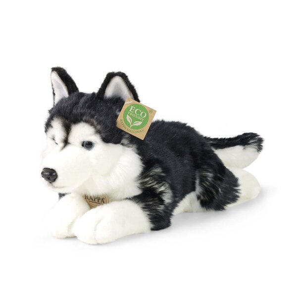 Rappa ECO knuffel Husky 36 cm - realistische knuffel van recyclede PET flessen - zwart, wit 