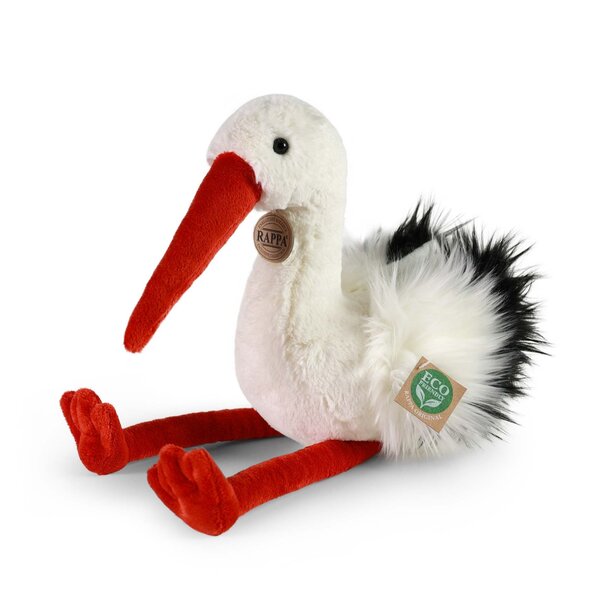 Rappa ECO knuffel ooievaar 39 cm - realistische knuffel van recyclede PET flessen - zwart, wit, rood