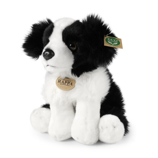 Rappa ECO knuffel Border Collie 30 cm - realistische knuffel van recyclede PET flessen - zwart, wit 
