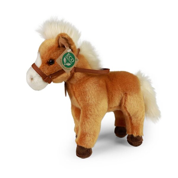 Rappa ECO knuffel paard 30 cm - realistische knuffel van recyclede PET flessen - bruin, creme
