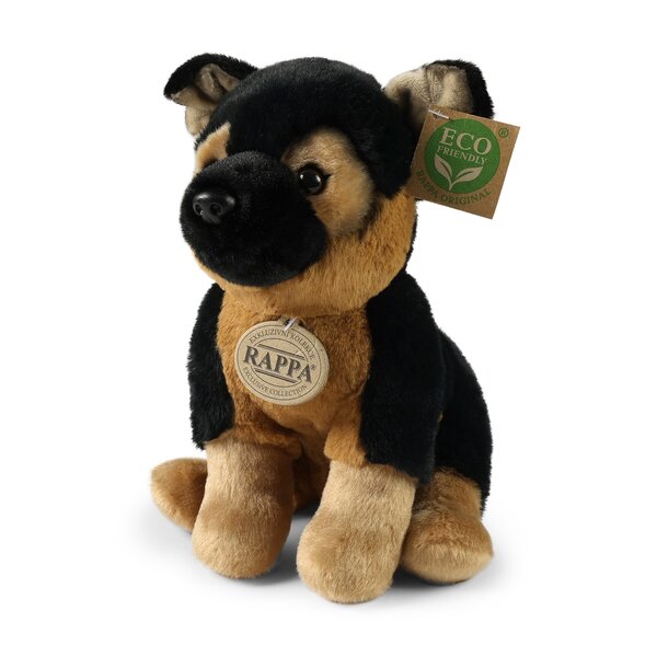 Rappa ECO knuffel Duitse Herder 23 cm - realistische knuffel van recyclede PET flessen - zwart, bruin