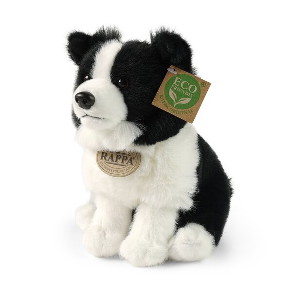 Rappa ECO knuffel Border Collie 23 cm - realistische knuffel van recyclede PET flessen - zwart, wit