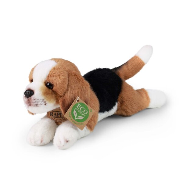 Rappa ECO knuffel Beagle 28 cm - realistische knuffel van recyclede PET flessen - bruin, wit, zwart