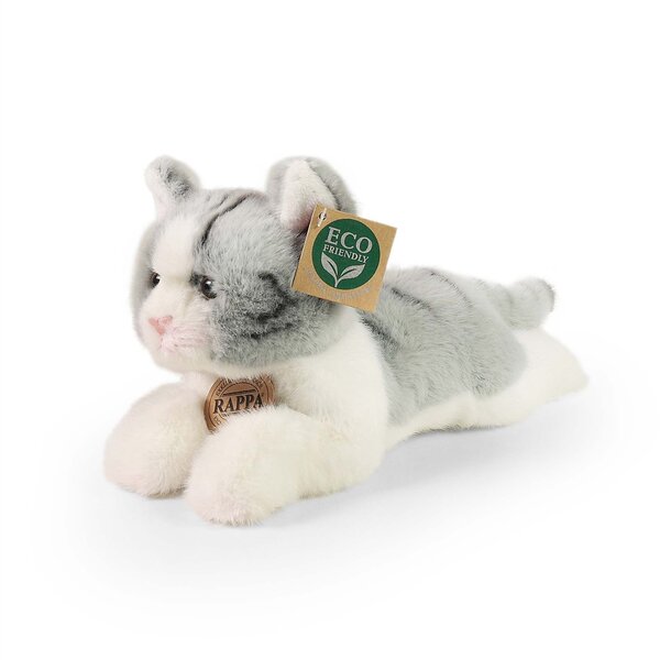 Rappa ECO knuffel kat / poes 26 cm - realistische knuffel van recyclede PET flessen - grijs, wit
