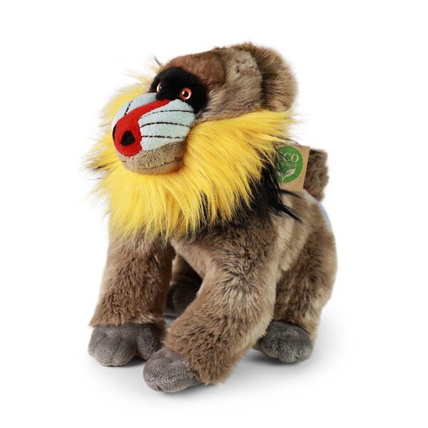Rappa ECO knuffel aap mandril 28 cm - realistische knuffel van recyclede PET flessen - grijs, multi