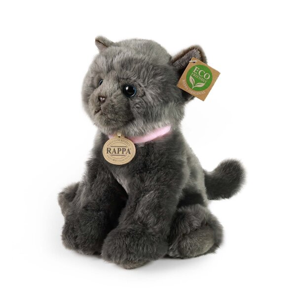 Rappa ECO knuffel kat 25 cm - realistische knuffel van recyclede PET flessen - grijs