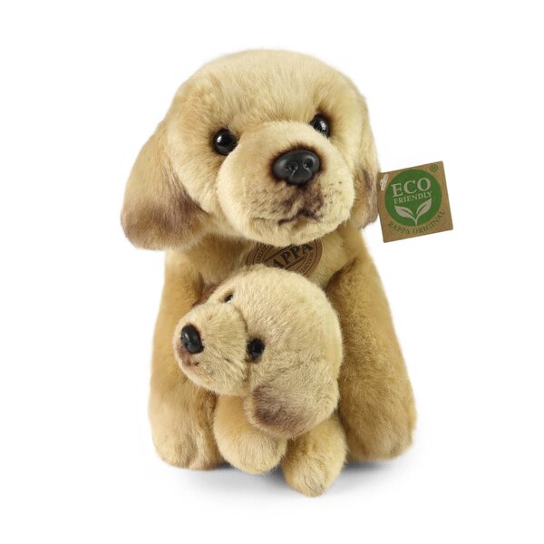 Rappa ECO knuffel Labrador 31 cm met pup van 13 cm - realistische knuffel van recyclede PET flessen