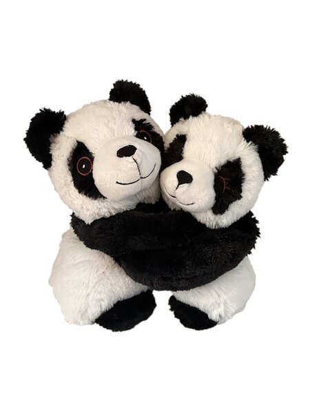 Habibi warmteknuffel knuffelende panda's 25x22 cm - zwart wit 