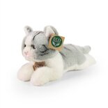 Rappa ECO knuffel kat / poes 26 cm - realistische knuffel van recyclede PET flessen - grijs, wit