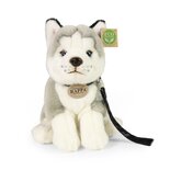Rappa ECO knuffel Husky met riem 28 cm - realistische knuffel van recyclede PET flessen - grijs wit