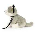 Rappa ECO knuffel Husky met riem 28 cm - realistische knuffel van recyclede PET flessen - grijs wit
