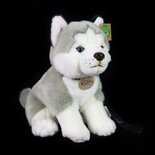 Rappa ECO knuffel Husky met riem 28 cm - realistische knuffel van recyclede PET flessen - grijs wit