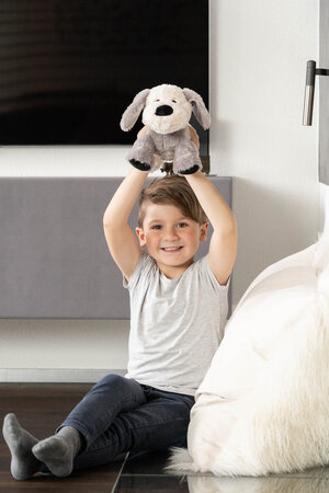 Habibi warmteknuffel hond / puppy 38 cm - grijs/wit