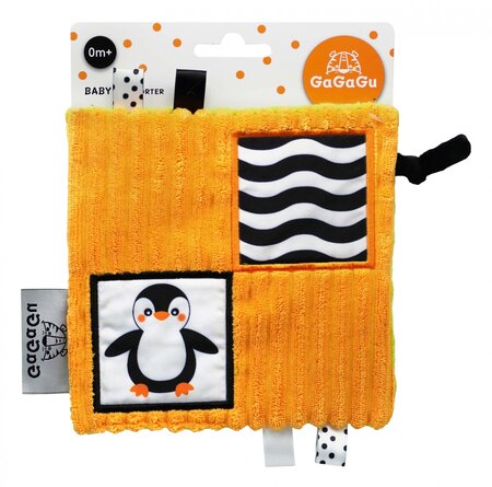 Sensorisch knuffeldoekje pinguin 17x17 cm oranje en groen - knuffeldoekje baby