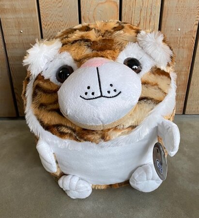 Cozy Time tijger knuffelkussen handwarmer 35 cm caramel wit zwart