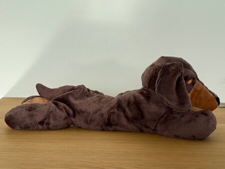 Habibi Plush warmteknuffel teckel 35 cm - bruin - geschikt voor oven en magnetron