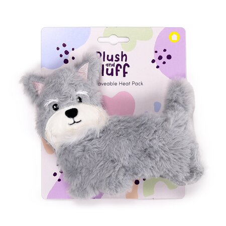Puckator warmteknuffel mini schnauzer 17x16 cm - grijs wit - magnetronknuffel 