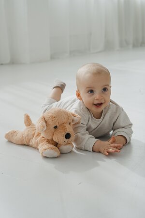 Habibi Plush warmteknuffel labrador 32 cm - geschikt voor oven en magnetron - caramel rosé