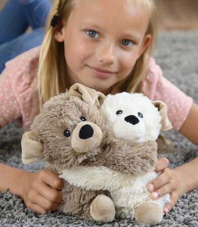 Warmies knuffelende vrienden hond warmteknuffel 20x18 cm bruin/creme