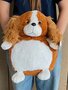 Cozy Time spaniel / hond knuffelkussen handwarmer 35 cm camel/wit