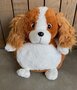 Cozy Time spaniel / hond knuffelkussen handwarmer 35 cm camel/wit